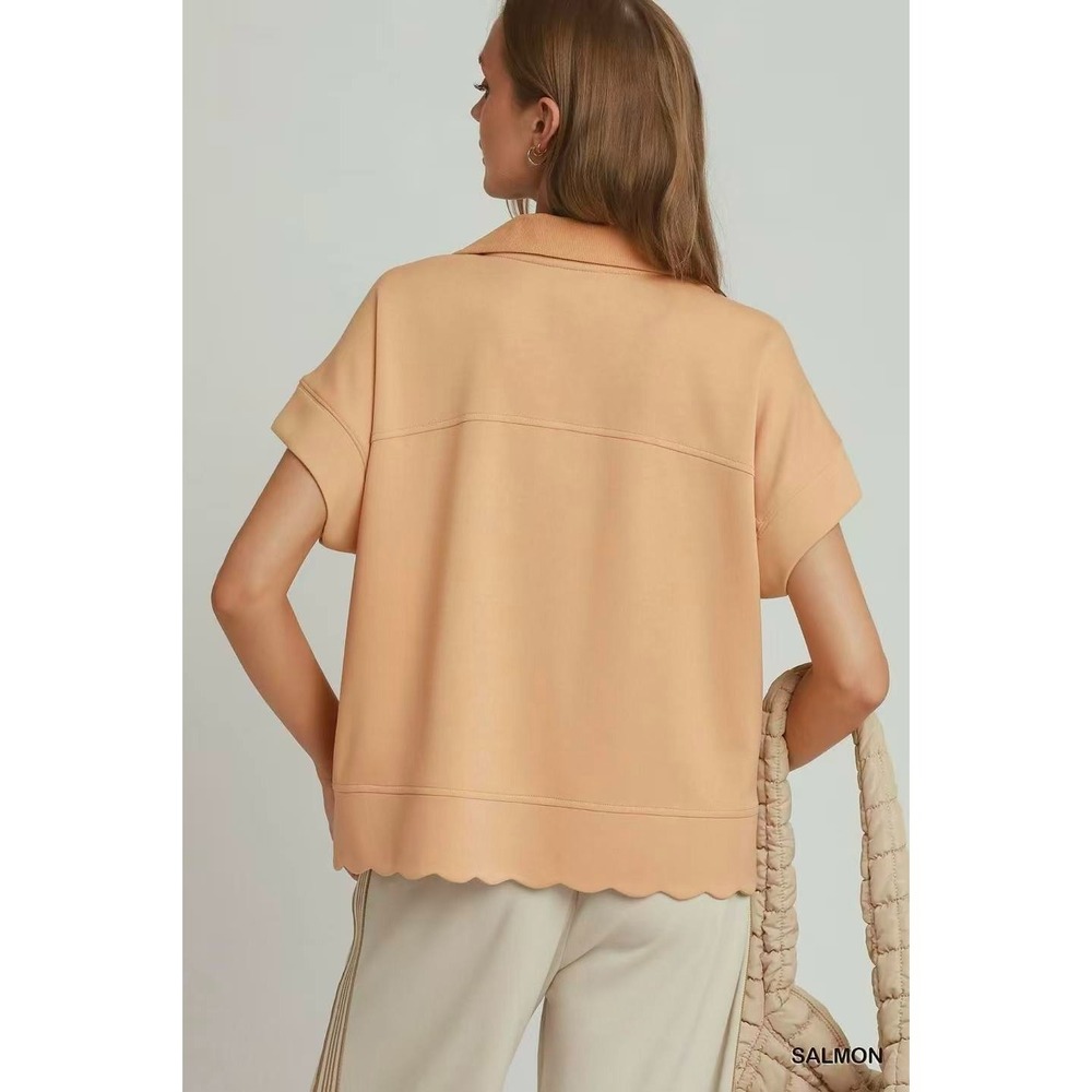 Umgee Half Zip Pullover with Scalloped Edge Hem - Medium - Picture 3 of 5